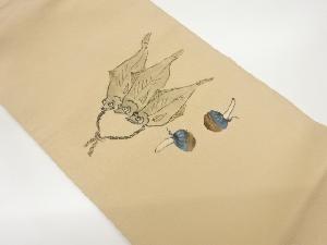 縮緬地金彩手描き慈姑に魚模様名古屋帯